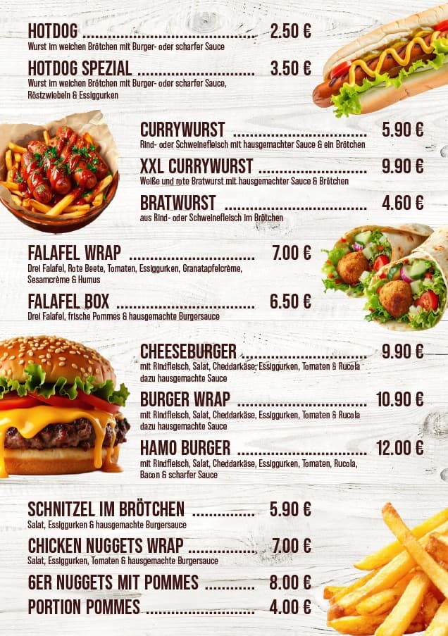 Speisekarte Burger & Imbiss